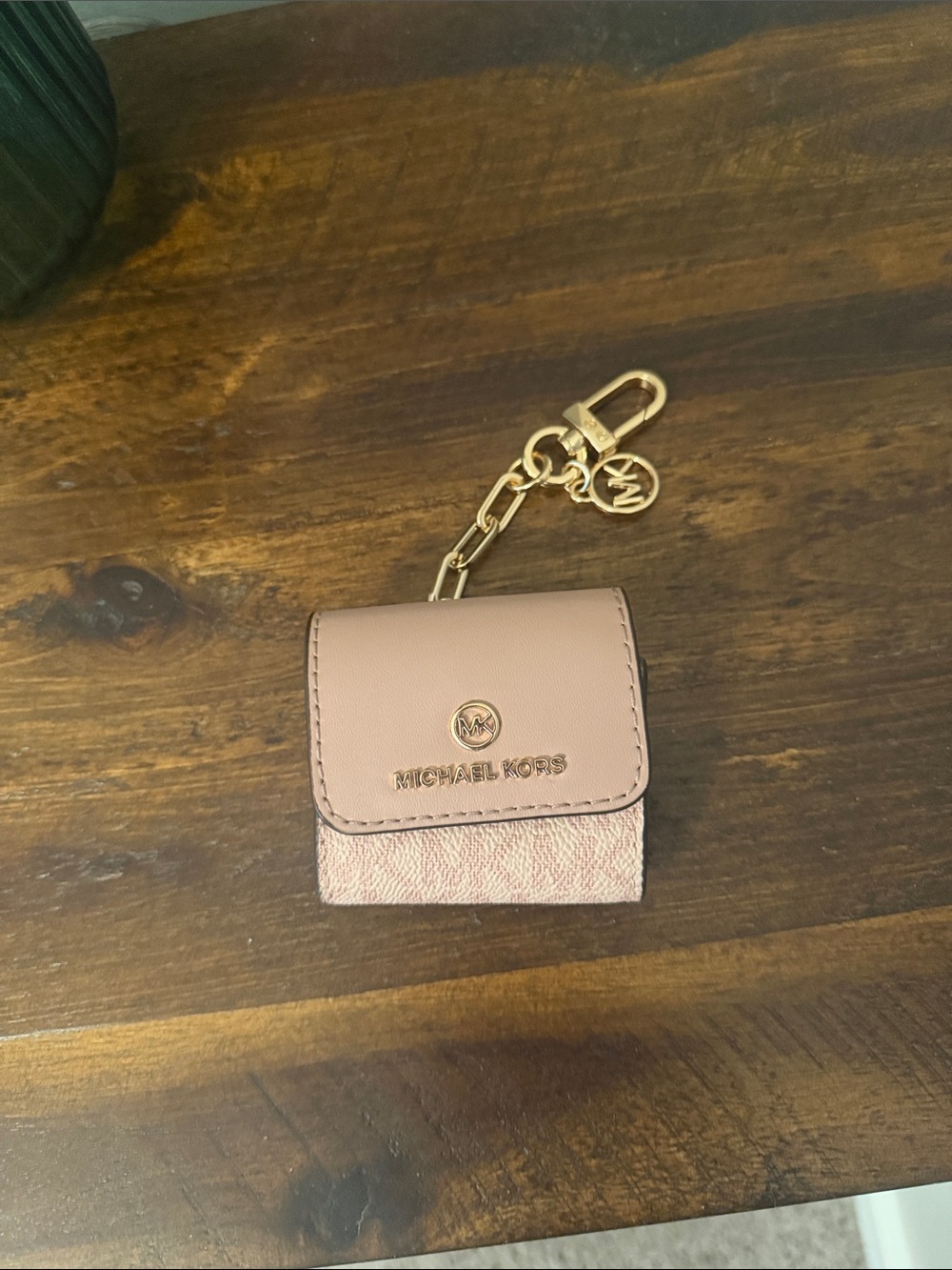 Michael Kors Pink Leather & Signature Keychain AirPod Case